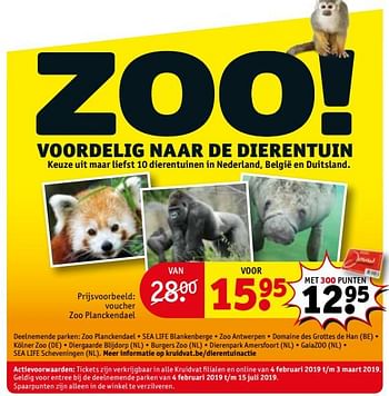 Promoties Voucher zoo planckendael - Huismerk - Kruidvat - Geldig van 19/02/2019 tot 24/02/2019 bij Kruidvat