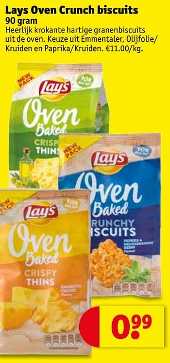 Promotions Lays oven crunch biscuits - Lay's - Valide de 19/02/2019 à 24/02/2019 chez Kruidvat