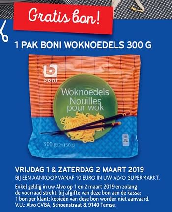 Promoties 1 pak boni woknoedels - Boni - Geldig van 27/02/2019 tot 12/03/2019 bij Alvo