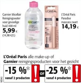 Promoties L`oréal paris alle make-up of gamier reinigingsproducten voor het gezicht - L'Oreal Paris - Geldig van 15/02/2019 tot 26/02/2019 bij Colruyt