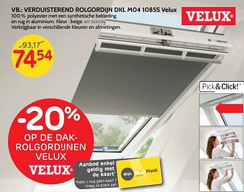 Promoties Verduisterend rolgordijn dkl m04 1085s velux - Velux - Geldig van 27/02/2019 tot 11/03/2019 bij BricoPlanit