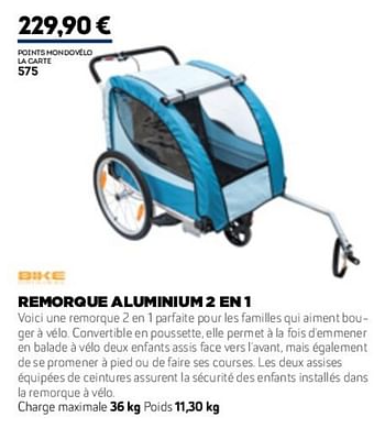 Promotions Remorque aluminium 2 en 1 - Bike Original  - Valide de 01/01/2019 à 31/12/2019 chez Sport 2000