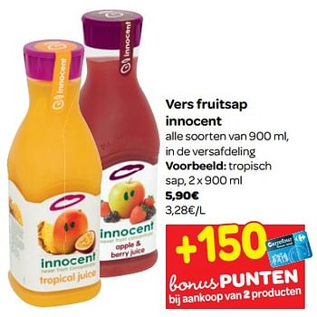 Promoties Vers fruitsap innocent tropisch sap - Innocent - Geldig van 20/02/2019 tot 04/03/2019 bij Carrefour