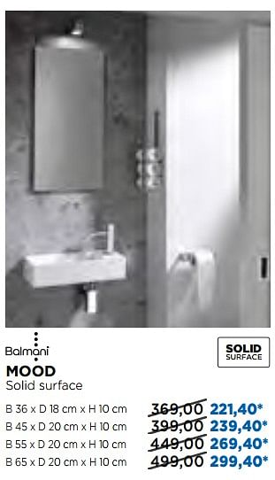 Promotions Mood solid surface - Balmani - Valide de 25/02/2019 à 31/03/2019 chez X2O