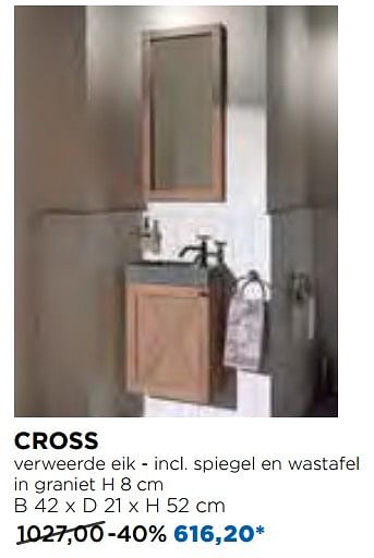 Promoties Cross verweerde eik - incl. spiegel en wastafel in graniet - Balmani - Geldig van 25/02/2019 tot 31/03/2019 bij X2O