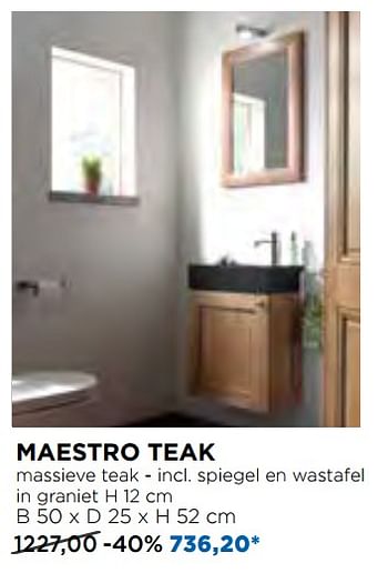 Promotions Maestro teak massieve teak - incl. spiegel en wastafel in graniet - Balmani - Valide de 25/02/2019 à 31/03/2019 chez X2O