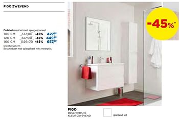 Promoties Figo zwevend dubbel meubel met spiegelpaneel - Linie - Geldig van 25/02/2019 tot 31/03/2019 bij X2O