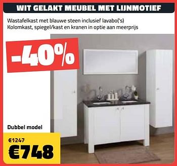 Promoties Wit gelakt meubel met lijnmotief dubbel model - Huismerk - Bouwcenter Frans Vlaeminck - Geldig van 27/02/2019 tot 31/03/2019 bij Bouwcenter Frans Vlaeminck