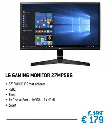 Promoties Lg gaming monitor 27mp59g - LG - Geldig van 15/02/2019 tot 15/04/2019 bij Exellent