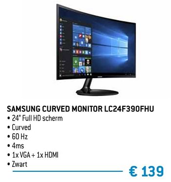 Promoties Samsung curved monitor lc24f390fhu - Samsung - Geldig van 15/02/2019 tot 15/04/2019 bij Exellent