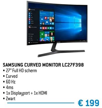 Promoties Samsung curved monitor lc27f398 - Samsung - Geldig van 15/02/2019 tot 15/04/2019 bij Exellent