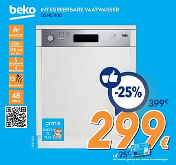 Promotions Beko integreerbare vaatwasser dsn53100 - Beko - Valide de 25/02/2019 à 24/03/2019 chez Krefel