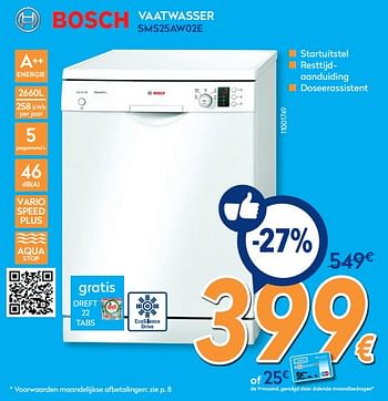 Promoties Bosch vaatwasser sms25aw02e - Bosch - Geldig van 25/02/2019 tot 24/03/2019 bij Krefel