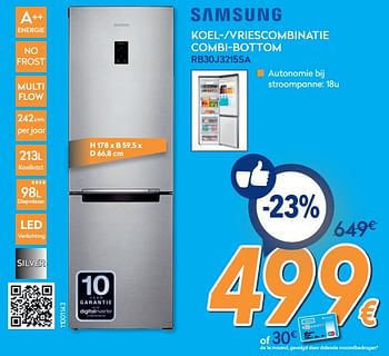Promoties Samsung koel--vriescombinatie combi-bottom rb30j3215sa - Samsung - Geldig van 25/02/2019 tot 24/03/2019 bij Krefel