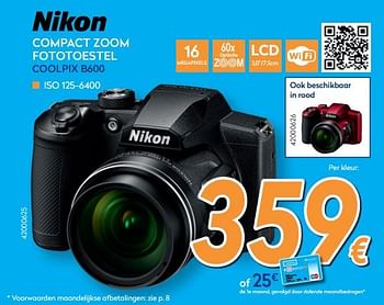 Promoties Nikon Compact zoom fototoestel coolpix b600 - Nikon - Geldig van 25/02/2019 tot 24/03/2019 bij Krefel