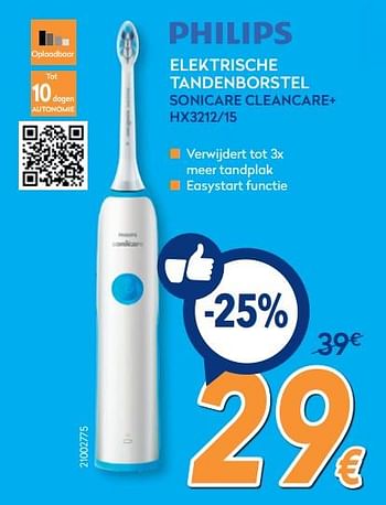Promoties Philips elektrische tandenborstel sonicare cleancare+ hx3212-15 - Philips - Geldig van 25/02/2019 tot 24/03/2019 bij Krefel