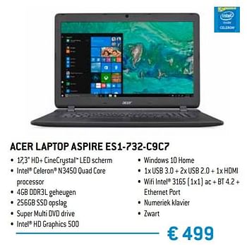 Promoties Acer laptop aspire es1-732-c9c7 - Acer - Geldig van 15/02/2019 tot 15/04/2019 bij Exellent