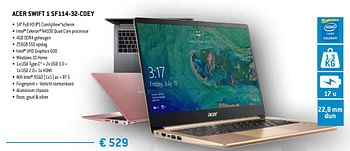 Promoties Acer swift 1 sf114-32-c0ey - Acer - Geldig van 15/02/2019 tot 15/04/2019 bij Exellent