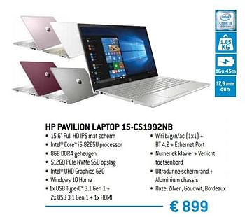 Promoties Hp pavilion laptop 15-cs1992nb - HP - Geldig van 15/02/2019 tot 15/04/2019 bij Exellent
