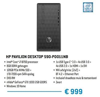 Promoties Hp pavilion desktop 590-p0011nb - HP - Geldig van 15/02/2019 tot 15/04/2019 bij Exellent