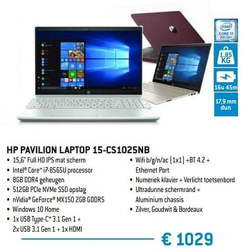 Promotions Hp pavilion laptop 15-cs1025nb - HP - Valide de 15/02/2019 à 15/04/2019 chez Exellent