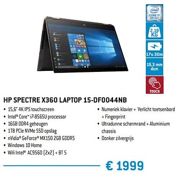 Promoties Hp spectre x360 laptop 15-df0044nb - HP - Geldig van 15/02/2019 tot 15/04/2019 bij Exellent