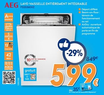 Promotions Aeg lave-vaisselle entièrement intégrable fss5360xz - AEG - Valide de 25/02/2019 à 24/03/2019 chez Krefel