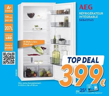 Promotions Aeg réfrigérateur intégrable 122 cm skb41211as - AEG - Valide de 25/02/2019 à 24/03/2019 chez Krefel