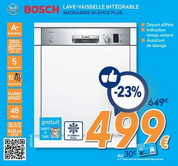 Promotions Bosch lave-vaisselle intégrable smi25as00e silence plus - Bosch - Valide de 25/02/2019 à 24/03/2019 chez Krefel