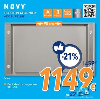 Promotions Novy hotte plafonnier 6830 pure`line - Novy - Valide de 25/02/2019 à 24/03/2019 chez Krefel
