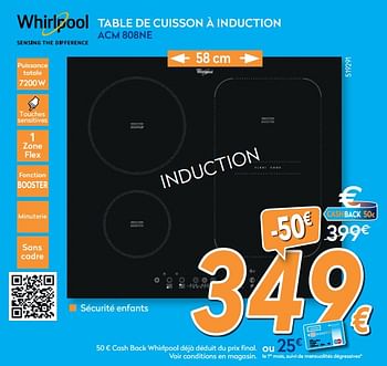 Promoties Whirlpool table de cuisson à induction acm 808 ne - Whirlpool - Geldig van 25/02/2019 tot 24/03/2019 bij Krefel