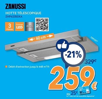 Promoties Zanussi hotte télescopique zhp62350xa - Zanussi - Geldig van 25/02/2019 tot 24/03/2019 bij Krefel