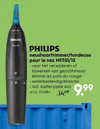 Promoties Philips neushaartrimmer -tondeuse pour le nez nt1151-15 - Philips - Geldig van 20/02/2019 tot 05/03/2019 bij Blokker