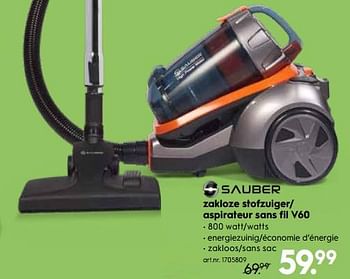 Promoties Sauber stofzuiger - aspirateur sans fil v60 - Sauber - Geldig van 20/02/2019 tot 05/03/2019 bij Blokker