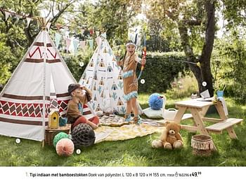 Promoties Tipi indiaan met bamboestokken - Huismerk - Dreamland - Geldig van 26/02/2019 tot 30/06/2019 bij Dreamland