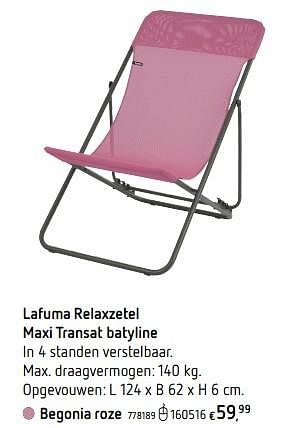 Promoties Lafuma relaxzetel maxi transat batyline begonia roze - Lafuma - Geldig van 26/02/2019 tot 30/06/2019 bij Dreamland
