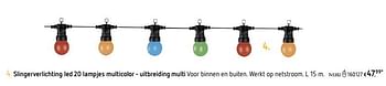 Promoties Slingerverlichting led 20 lampjes multicolor - uitbreiding multi - Huismerk - Dreamland - Geldig van 26/02/2019 tot 30/06/2019 bij Dreamland