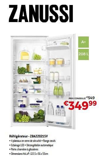 Promotions Zanussi réfrigérateur - zba22021sv - Zanussi - Valide de 18/02/2019 à 31/03/2019 chez Exellent