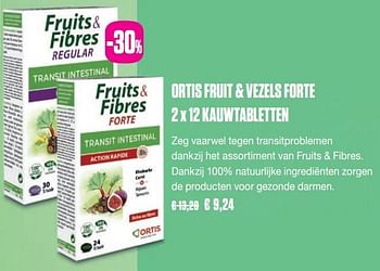 Promoties Ortis fruit + vezels forte 2 x 12 kauwtabletten - Ortis - Geldig van 14/05/2019 tot 24/05/2019 bij Medi-Market