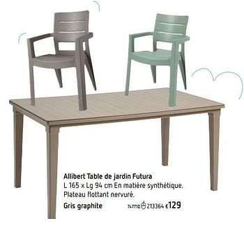 Promotions Allibert table de jardin futura gris graphite - Allibert - Valide de 28/02/2019 à 30/06/2019 chez Dreamland