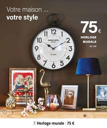Promotions Horloge murale - Produit Maison - Euroshop - Valide de 21/02/2019 à 30/06/2019 chez Euro Shop