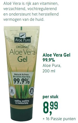 Promoties Aloe vera gel 99.9% - Aloë Pura - Geldig van 25/02/2019 tot 25/03/2019 bij Holland & Barret