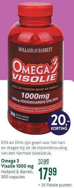 Promoties Omega 3 visolie 1000 mg - Huismerk - Holland & Barrett - Geldig van 25/02/2019 tot 25/03/2019 bij Holland & Barret