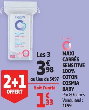 Cosmia Maxi Carres Sensitive 100 Coton Cosmia Baby En Promotion Chez Auchan Ronq