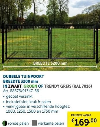 Promotions Dubbele tuinpoort breedte 3200 mm - Produit maison - Zelfbouwmarkt - Valide de 05/03/2019 à 01/04/2019 chez Zelfbouwmarkt