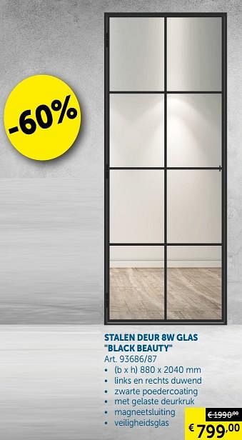 Promoties Stalen deur 8w glas black beauty - Huismerk - Zelfbouwmarkt - Geldig van 05/03/2019 tot 01/04/2019 bij Zelfbouwmarkt
