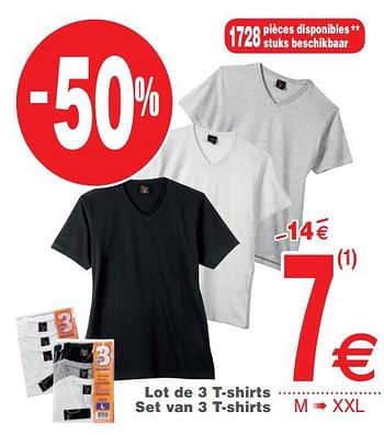 Promoties Lot de 3 t-shirts set van 3 t-shirts - Huismerk - Cora - Geldig van 05/03/2019 tot 18/03/2019 bij Cora