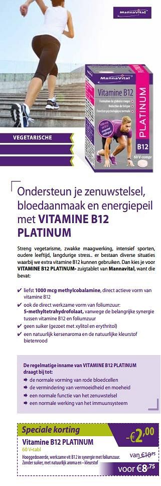 Promoties Vitamine b12 platinum - Mannavital - Geldig van 01/03/2019 tot 30/03/2019 bij Mannavita