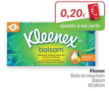 Promotions Boite de mouchoirs balsam - Kleenex - Valide de 01/03/2019 à 31/03/2019 chez Intermarche