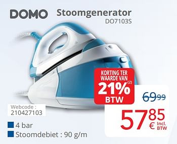 Promotions Domo stoomgenerator do7103s - Domo elektro - Valide de 01/03/2019 à 31/03/2019 chez Eldi